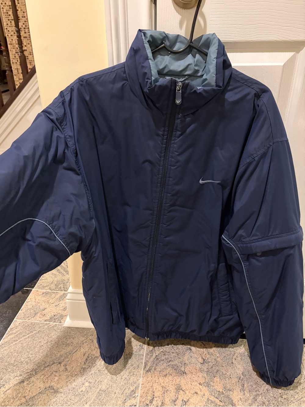 Nike Men's Navy Windbreaker Jacket with Reflective Piping